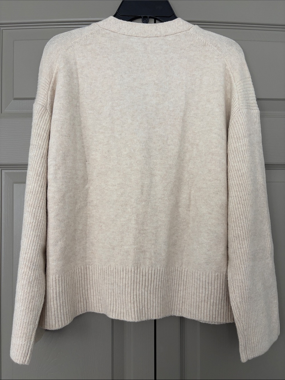 LOFT Oatmeal Button-Front V-Neck Cardigan Sweater - Picture 6 of 10
